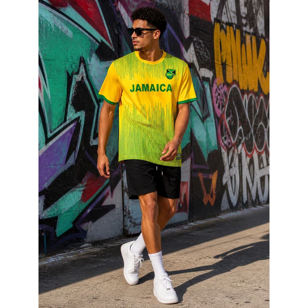 Jamaica Soccer Jersey Large ORRO Yellow  Football Shirt Reggae Streetwear Futbol